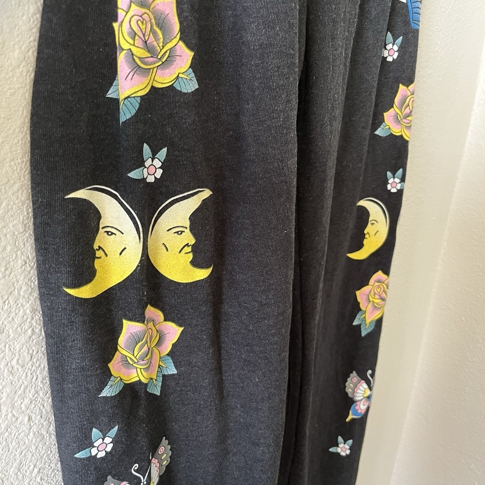 Wildfox Flash Sommers Sweatpants Joggers Size Small Dark Gray Moon Bird Floral - Picture 4 of 12